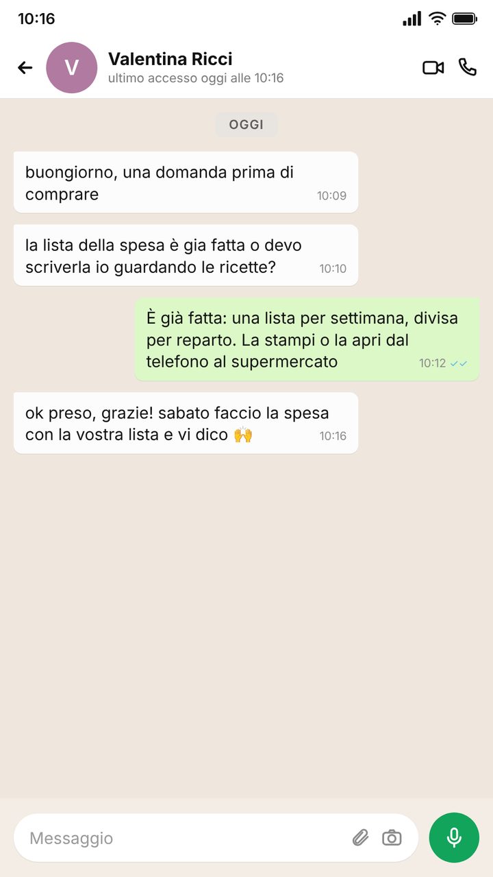 Messaggio sulla lista della spesa